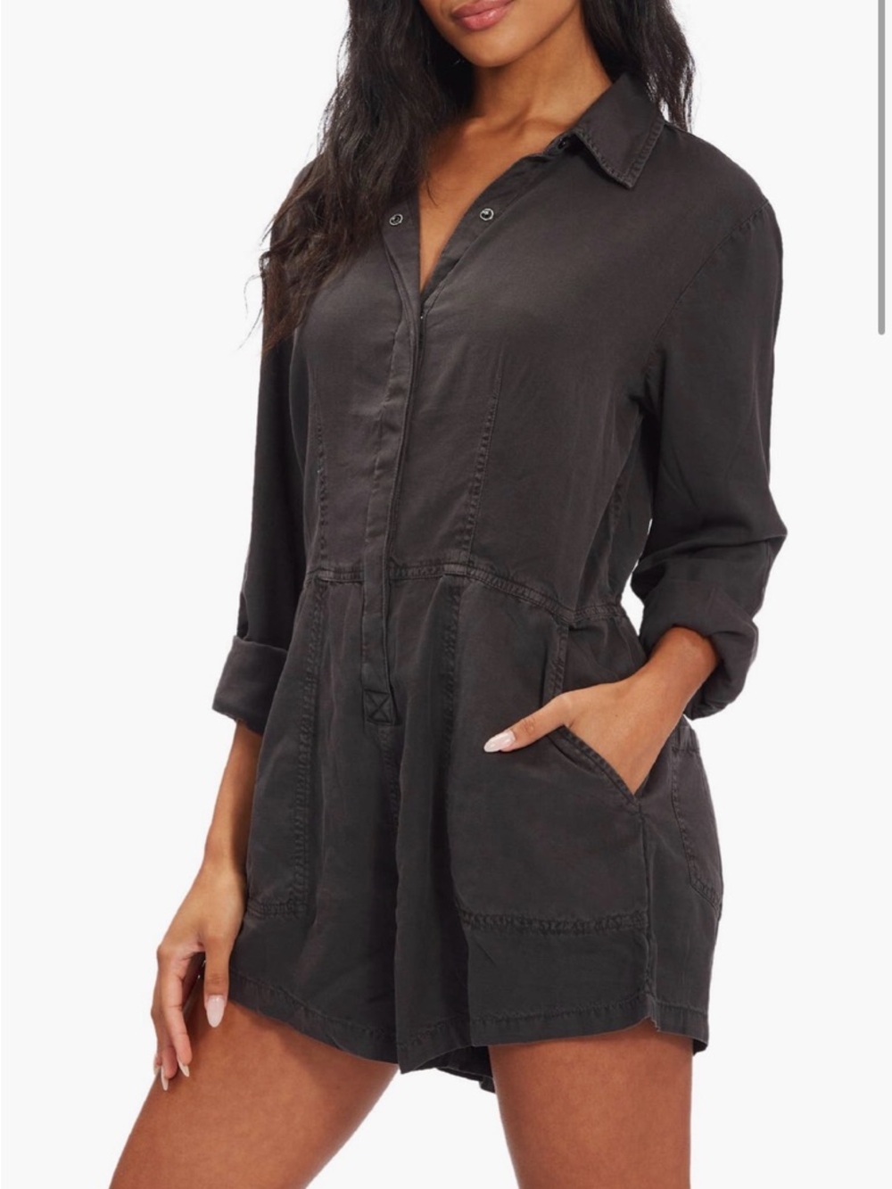 Billabong Gigi Gray Button-Up Romper